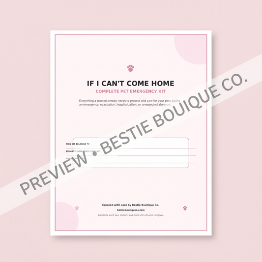 Watermarked cover preview of the Bestie Boutique Co. If I Can’t Come Home pet emergency kit