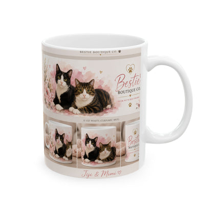 Floral Pet Lover Ceramic Mug — "Bestie Boutique Co. Mimi &Jiji & Pink Flower Design (11oz/15oz)