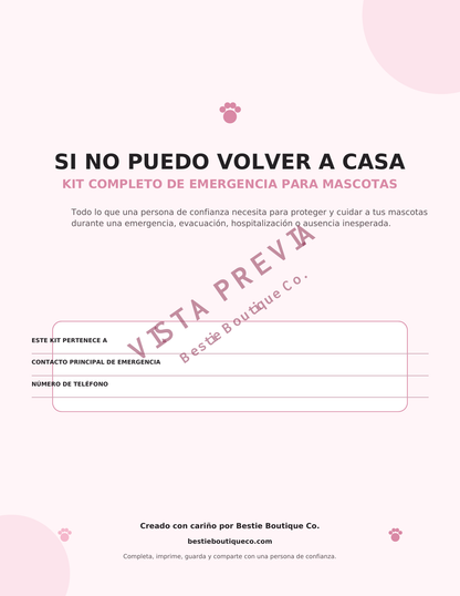 Si no puedo volver a casa – Kit de emergencia para el cuidado de mascotas | Español