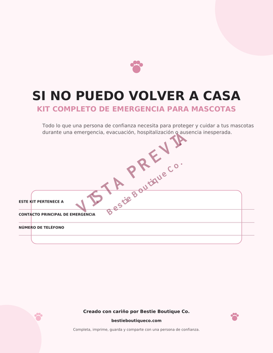Si no puedo volver a casa – Kit de emergencia para el cuidado de mascotas | Español