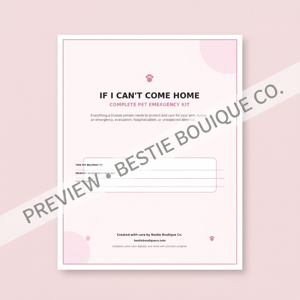 Watermarked cover preview of the Bestie Boutique Co. If I Can’t Come Home pet emergency kit